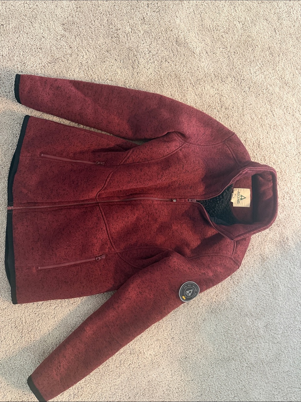 Ascend Burgundy Teddy Jacket with Zip Pockets